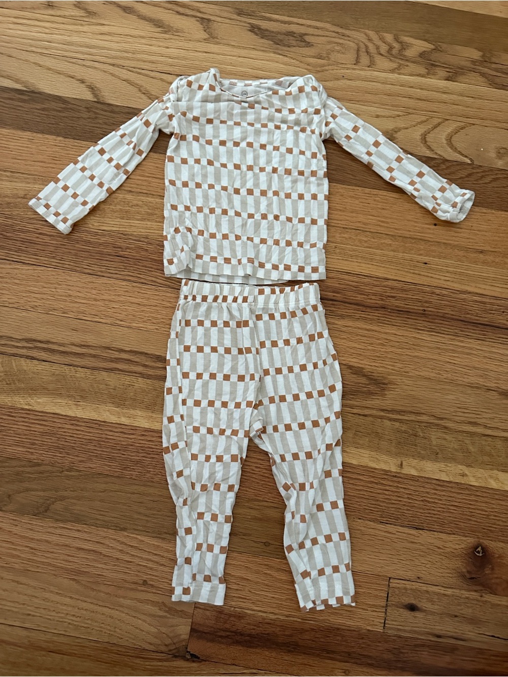 solly baby White, Tan & Orange Checked Two-Piece Pajama Set 6-9 Month